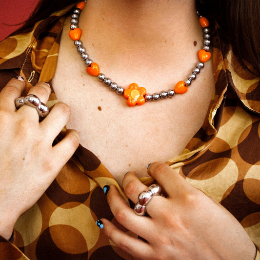 Flower Power Orange Necklace